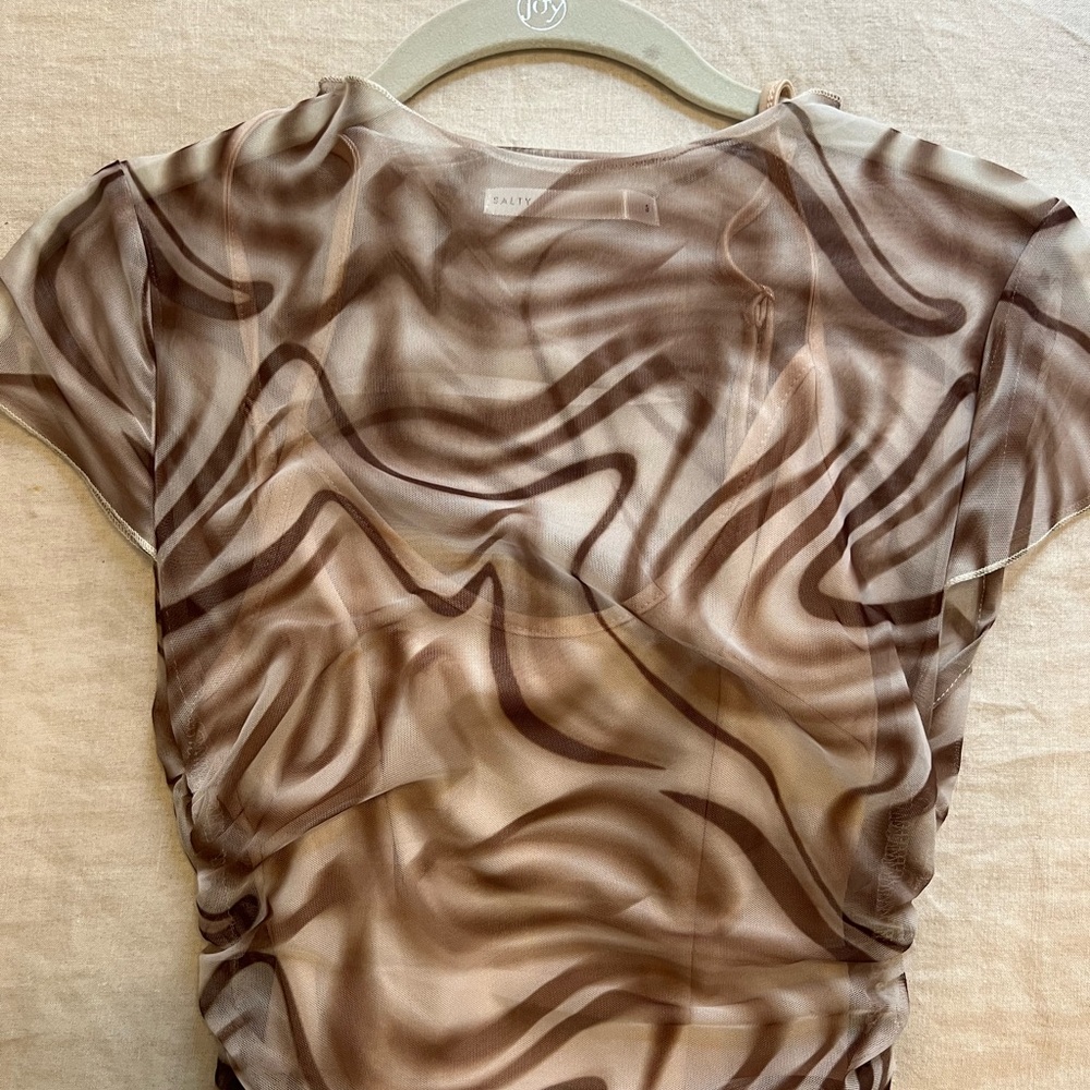 Brown Patterned Sheer Mini Dress